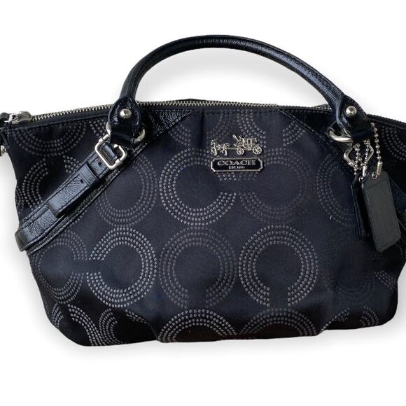 COACH Black Patent 2 Tone Gray C’s Madison Dotted OP Art Sophia Bag Purse #15935 - Picture 1 of 9